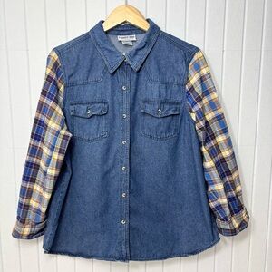 Country Store Cotton blend‎ Denim Shirt with Plaid Sleeves Size 1X